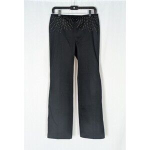 Vintage Express Pants 7/8 Black Embellished Waist Flared Leg Zipper Front Y2K